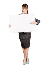 woman holding a pile of boxes against a white background.
