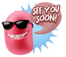 3d Rendering Smile Character Emoticon Expression saying See You