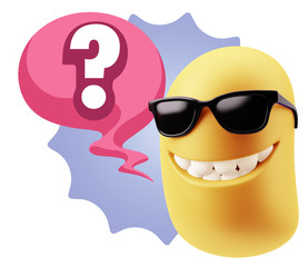 3d Illustration Laughing Character Emoji Expression saying ? wit