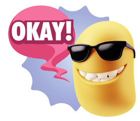 3d Illustration Laughing Character Emoji Expression saying Okay