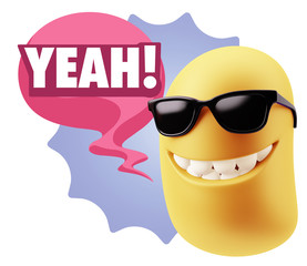 3d Illustration Laughing Character Emoji Expression saying Yeah