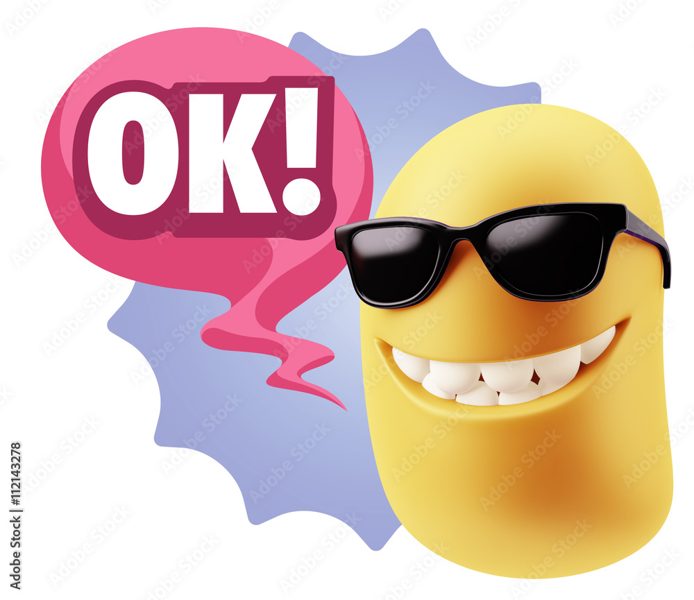 Fototapete 3d Rendering Smile Character Emoticon Expression saying Ok with
