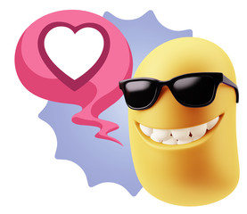 3d Rendering Smile Character Emoticon Expressing Love with a Hea