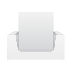 White Display Holder Box POS POI Cardboard Blank Empty, Front View. Products On White Background Isolated. Ready For Your Design. Mockup Product Packing. Vector EPS10