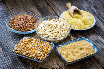 Cereals collection on wooden background