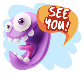 3d Rendering Smile Character Emoticon Expression saying See You