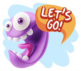 3d Rendering Smile Character Emoticon Expression saying Let'S Go