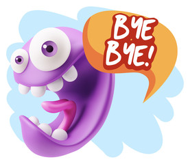 3d Rendering Smile Character Emoticon Expression saying Bye Bye
