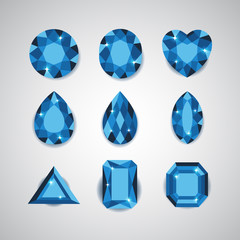 Blue Diamonds and Ruby Vector Icons Set