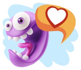 3d Rendering Smile Character Emoticon Expressing Love with a Hea