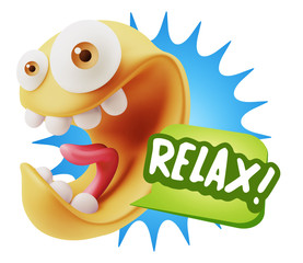 3d Rendering Smile Character Emoticon Expression saying Relax wi