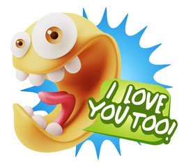 3d Illustration Laughing Character Emoji Expression saying I Lov