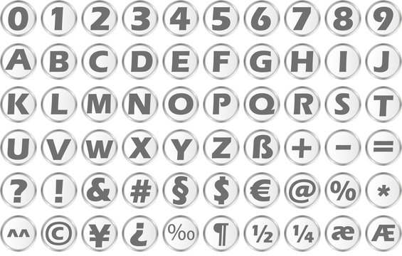 Web Buttons Icons Buchstaben Zahlen Symbole