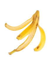 Slippery banana skin on a white background