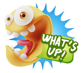 3d Rendering Smile Character Emoticon Expression saying What'S U