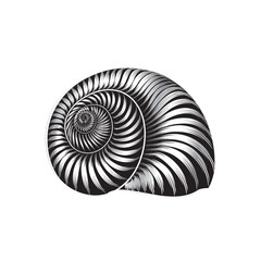 Seashell nautilus isolated Patterned engraved vector illustration