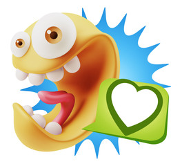 3d Rendering Smile Character Emoticon Expressing Love with a Hea