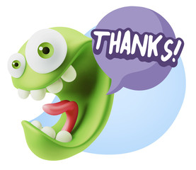 3d Rendering Smile Character Emoticon Expression saying Thanks w