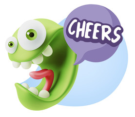 3d Rendering Smile Character Emoticon Expression saying Cheers w