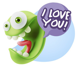 3d Rendering Smile Character Emoticon Expression saying I Love Y
