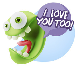 3d Illustration Laughing Character Emoji Expression saying I Lov