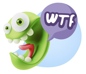 3d Rendering Smile Character Emoticon Expression saying WTF with