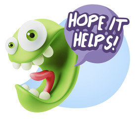 3d Illustration Laughing Character Emoji Expression saying Hope