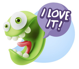 3d Rendering Smile Character Emoticon Expression saying I Love I