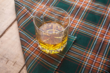 Scotch whisky on tartan