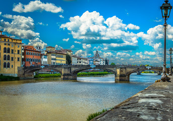 Obraz premium Florence Italy famous bridge view./ View on cityscape of Florence, touristic place in Italy, Europe.