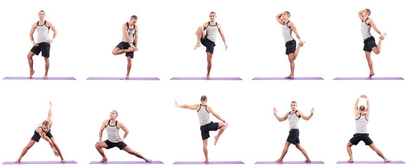 Man doing exercises on white