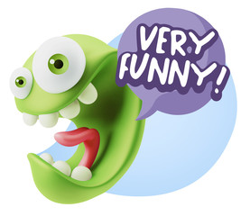 3d Rendering Smile Character Emoticon Expression saying Very Fun