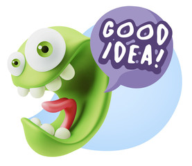 3d Rendering Smile Character Emoticon Expression saying Good Ide