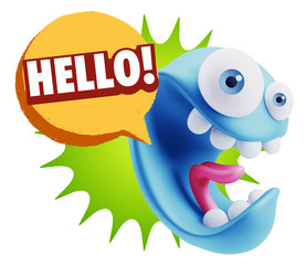 3d Rendering Smile Character Emoticon Expression saying Hello wi