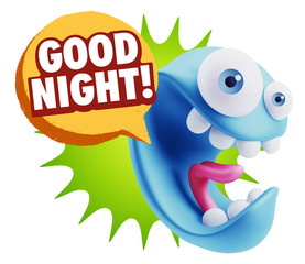 3d Rendering Smile Character Emoticon Expression saying Good Nig