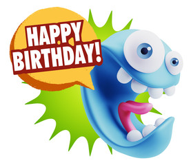 3d Rendering Smile Character Emoticon Expression saying Happy Bi