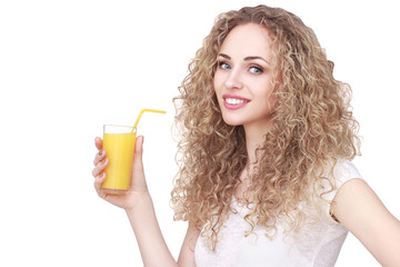 Happy woman with fruit juice