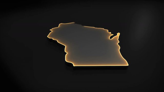 Seamless looping 3D animation of the map of Wisconsin including 2 versions and alpha matte