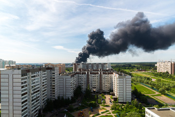 Black smoke from a major fire in Moscow, Russia