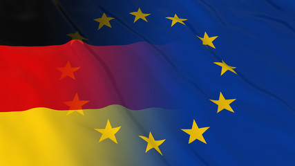 German and European Union Relations Concept - Merged Flags of Germany and the EU 3D Illustration