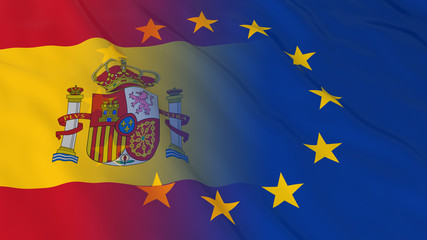 Spanish and European Union Relations Concept - Merged Flags of Spain and the EU 3D Illustration