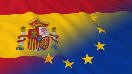Spanish and European Union Relations Concept - Merged Flags of Spain and the EU 3D Illustration