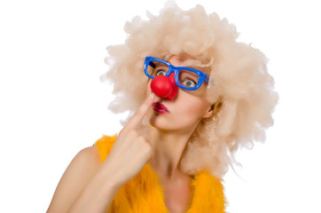 Funny clown woman isolated on the white