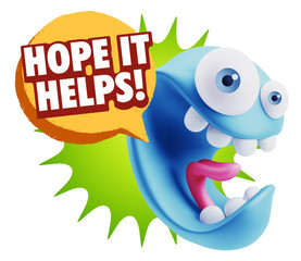 3d Illustration Laughing Character Emoji Expression saying Hope