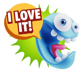 3d Rendering Smile Character Emoticon Expression saying I Love I