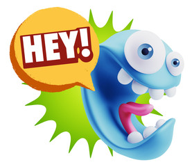 3d Illustration Laughing Character Emoji Expression saying Hey w