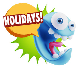 3d Rendering Smile Character Emoticon Expression saying Holidays