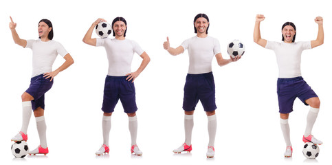 Young male football player isolated on white