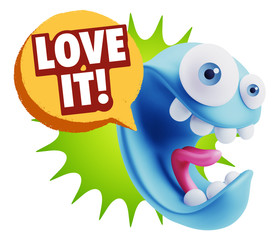 3d Rendering Smile Character Emoticon Expression saying I Love I