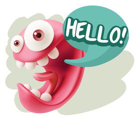 3d Rendering Smile Character Emoticon Expression saying Hello wi